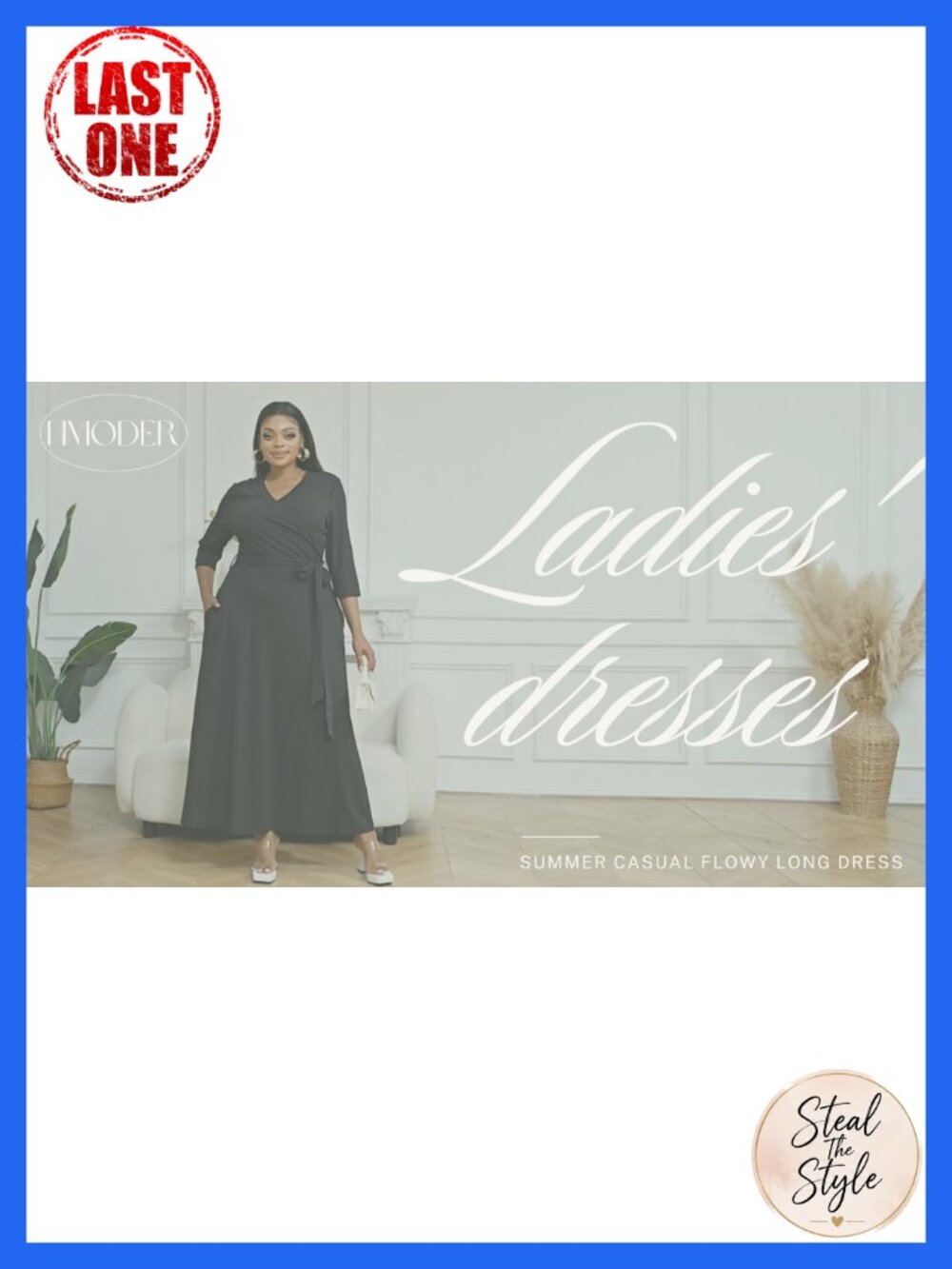 Plus Size Maxi Dress for Curvy Women - 3/4 Sleeve V-Neck Flowy Dress with - Picture 6 of 6